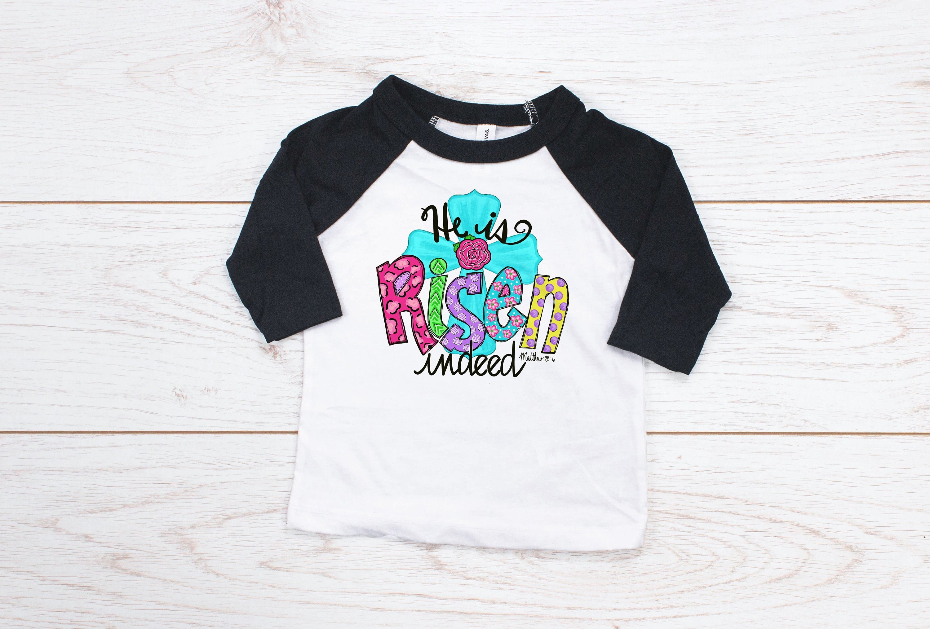 He Is Risen Matthew Bible Easter Rabbit Bunny Raglan Baseball Shirts Boys Girls Kids Youth Toddler Baby Easter Shirt Christian
