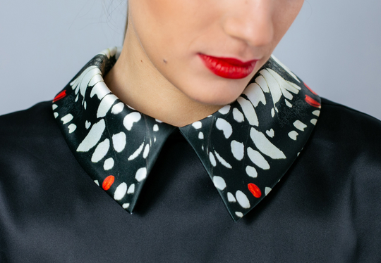 Silk Shirt/Butterfly Wing Collar/Detachable Collar/Silk Blouse/Butterfly Wings/Silk Top/Butterfly Silk Shirt/Black & White/Day Collar