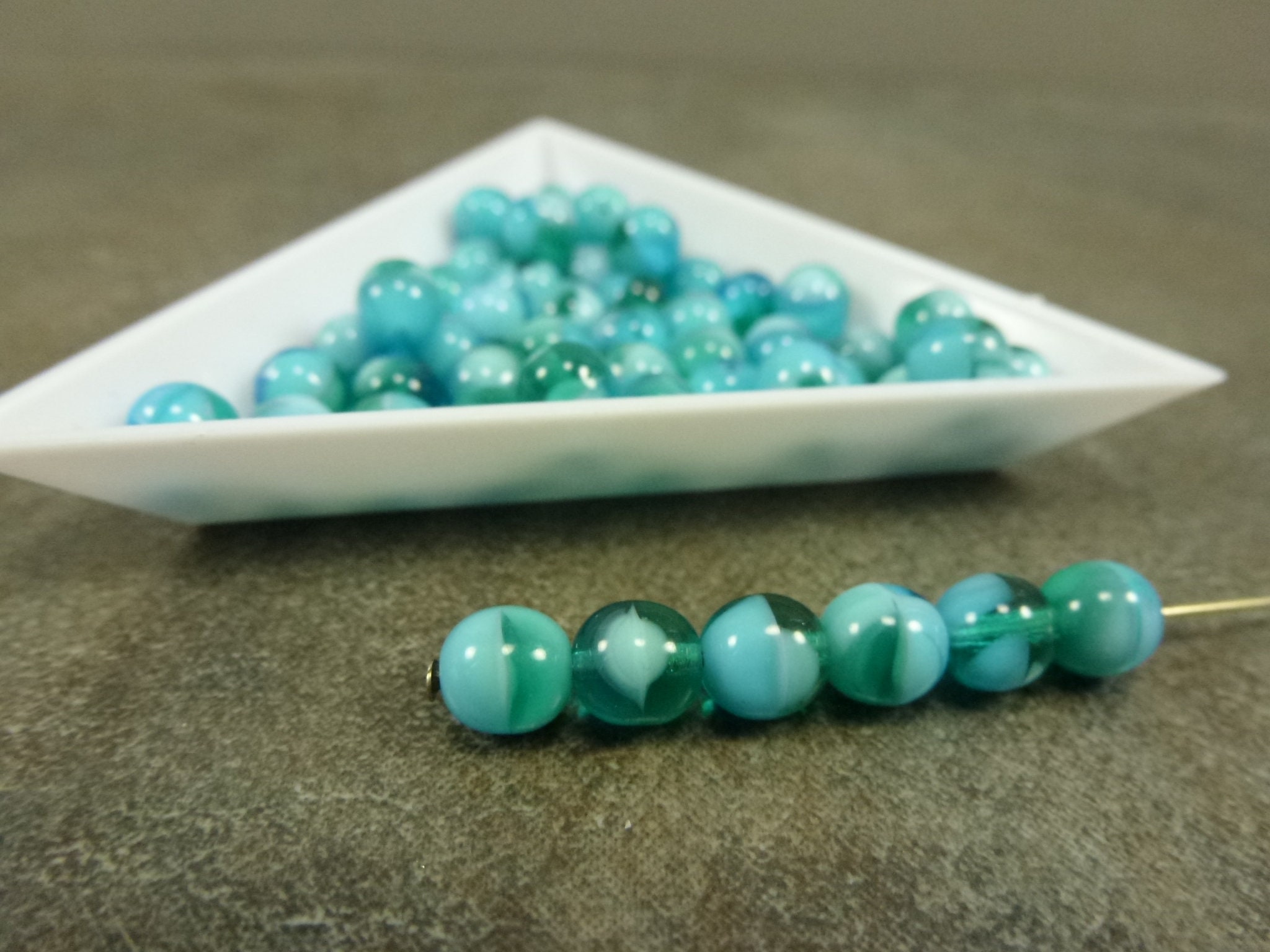 50Pc Dark Aqua Ocean Blend Round Beads 6mm Czech Pressed Glass Smooth Druk