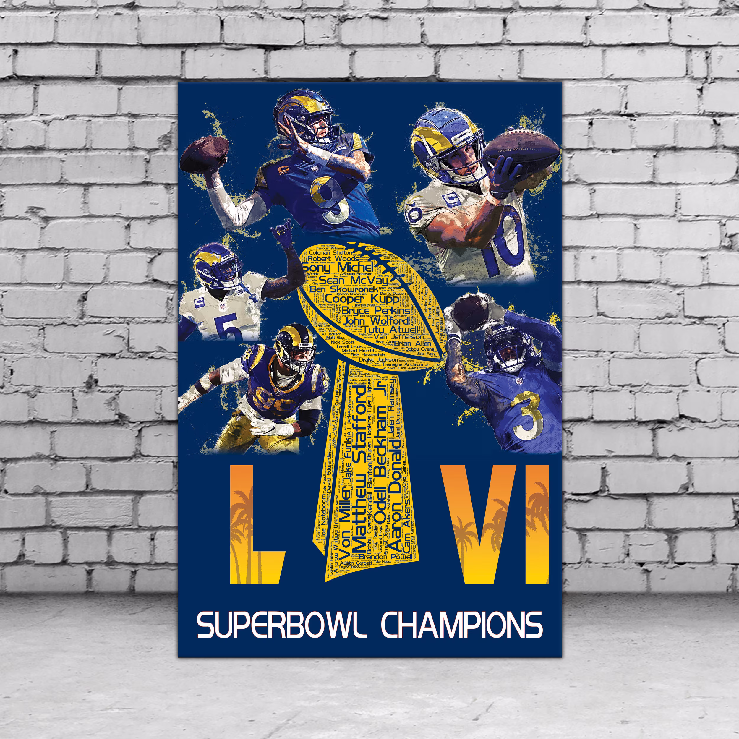 Los Angeles Rams Superbowl Canvas, Wall Art,, Champions Matt Stafford Poster