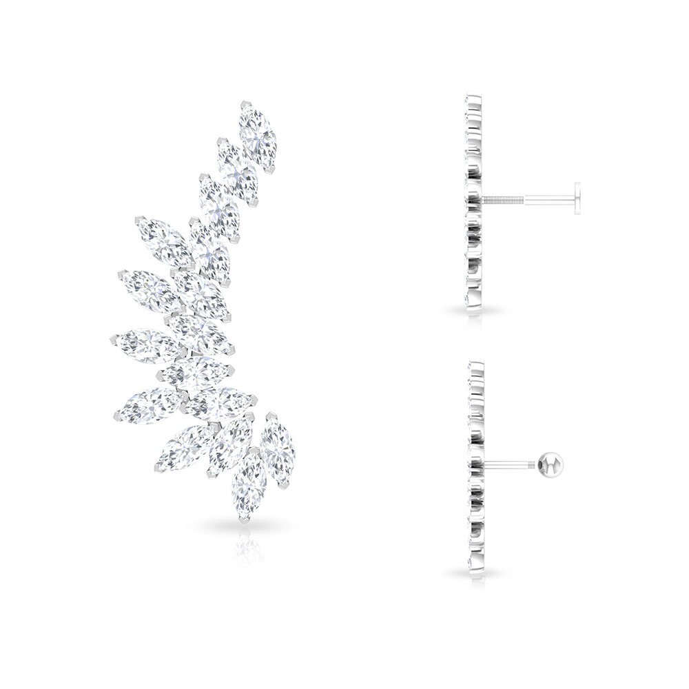 1.50 Ct Curved Diamond Earrings, Ear Climber, Cuff, Wing Marquise Gold Climber