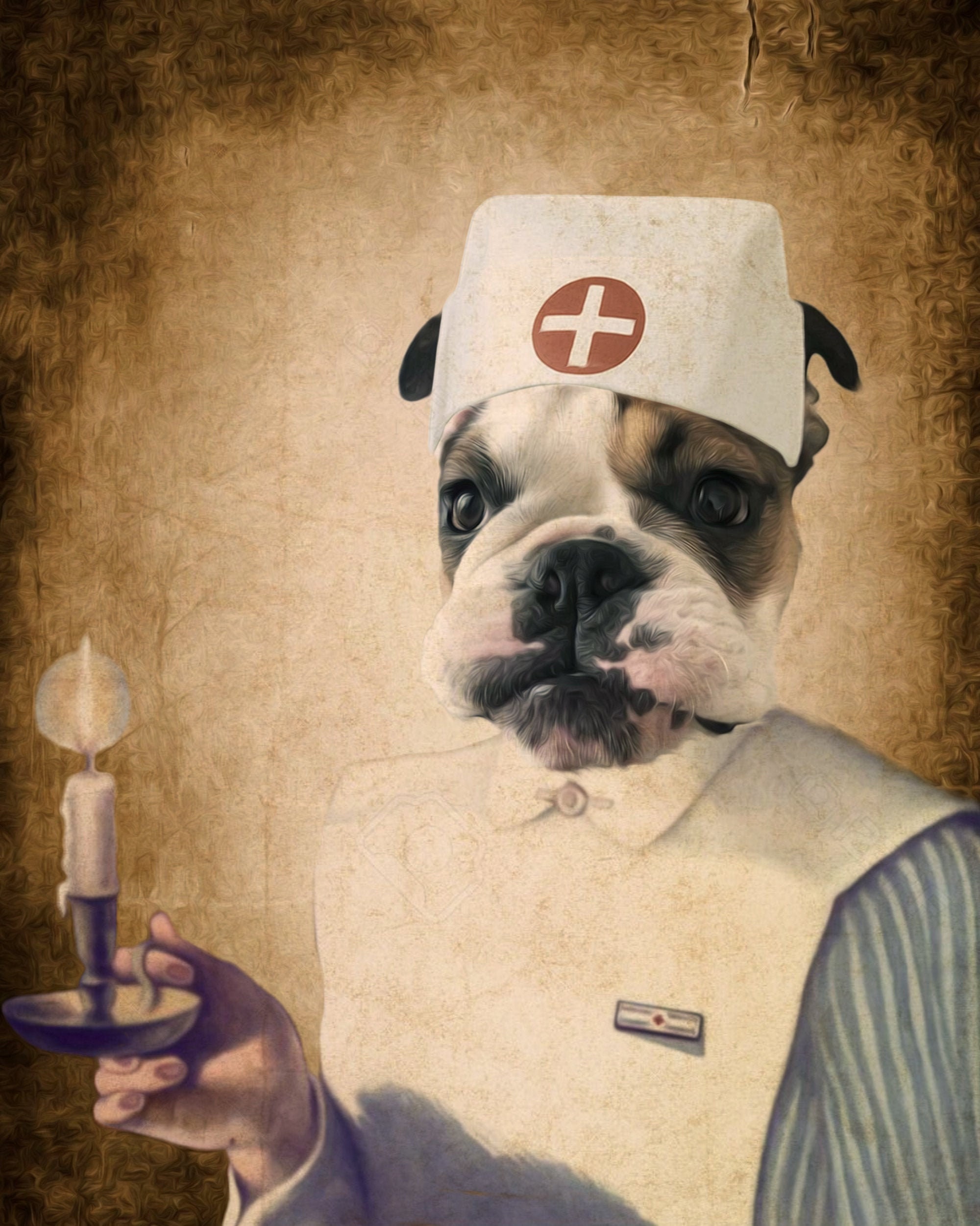 Custom Vintage Nurse Pet Portrait, Dog Cat Gift, Funny Canvas, Portrait Canvas Print