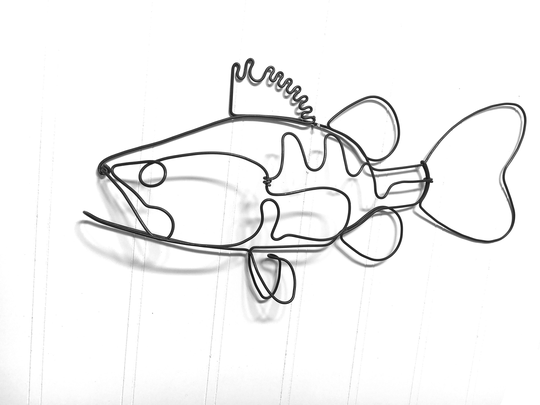 Left Facing Bass Wire Sculpture, Fish Wall Hanging