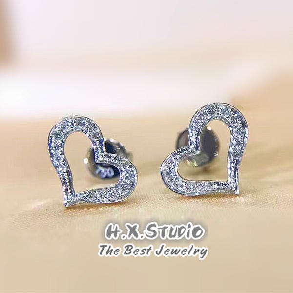 Dainty Heart Stud Earrings, Diamond, Open Heart Earring, Genuine High Quality Gift For Women & Girls