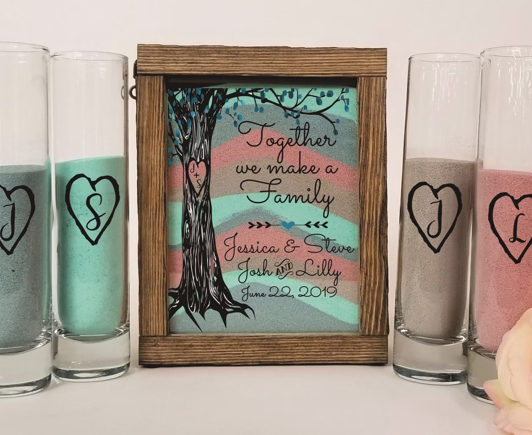 Sand Ceremony Set For Blended Family, Rustic Wedding Shadow Box Set, Unity Candle Alternative, Beach Or Outdoor Decor