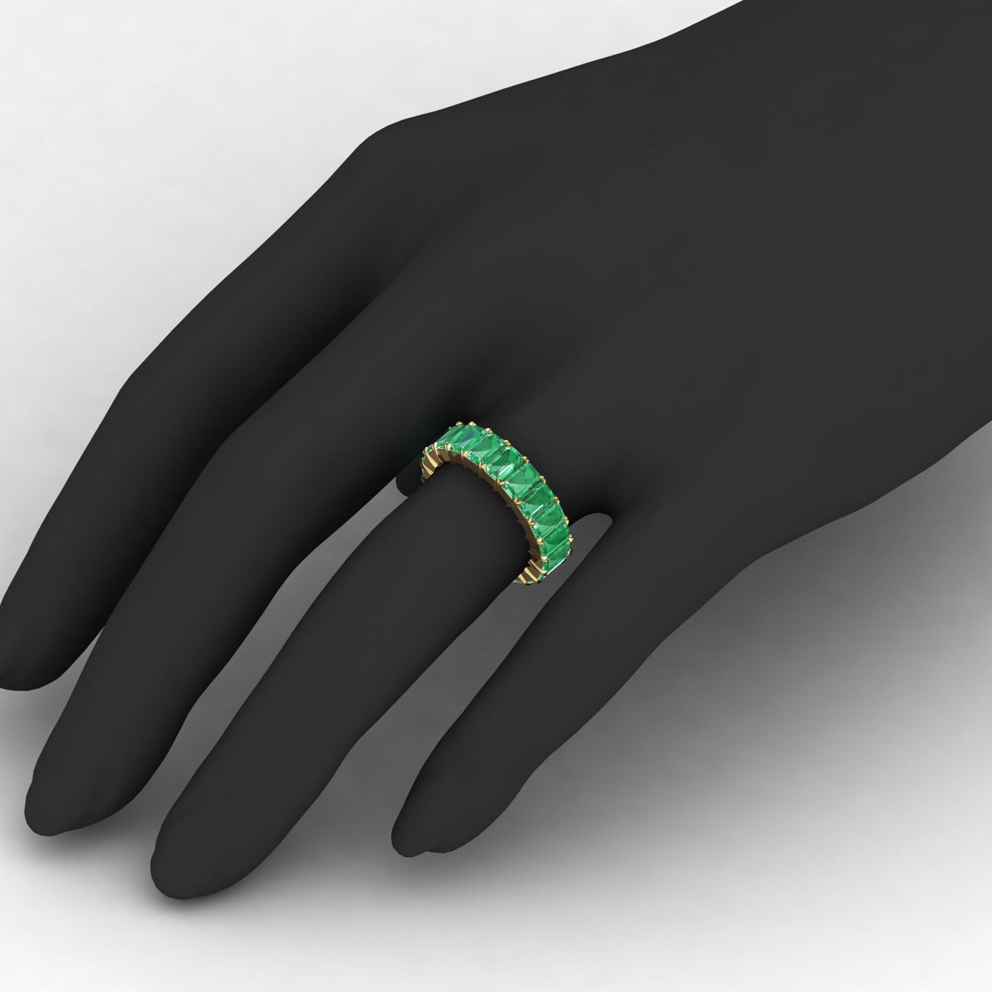 Minimalist Octagon Emerald Eternity Ring, 14K Gold Modern Thin 14K Promise Rings For Women