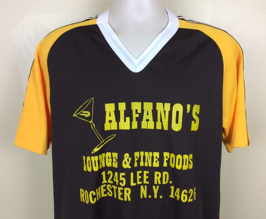 Vtg 80S Alfano's Lounge Softball Jersey Brown L Rochester Ny Baseball Bar League Shirt