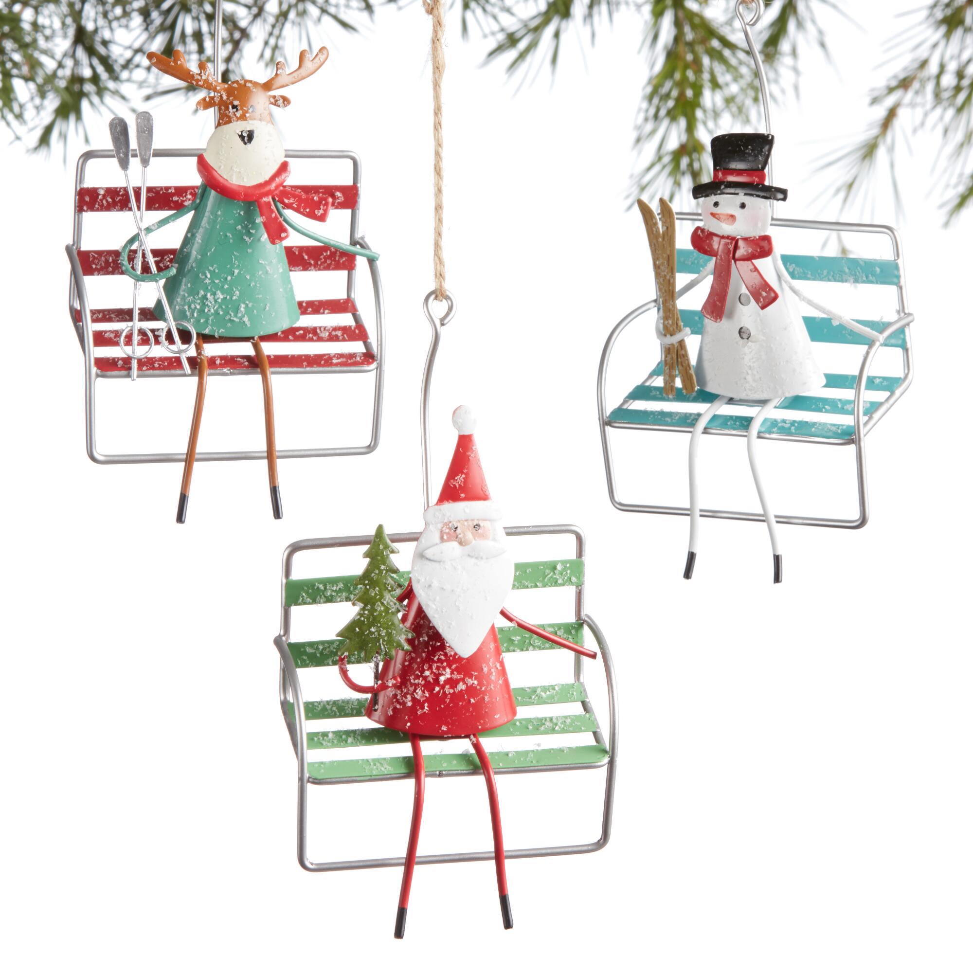 Metal Ski Lift Christmas Character Ornaments Set of 3: Multi by World Market