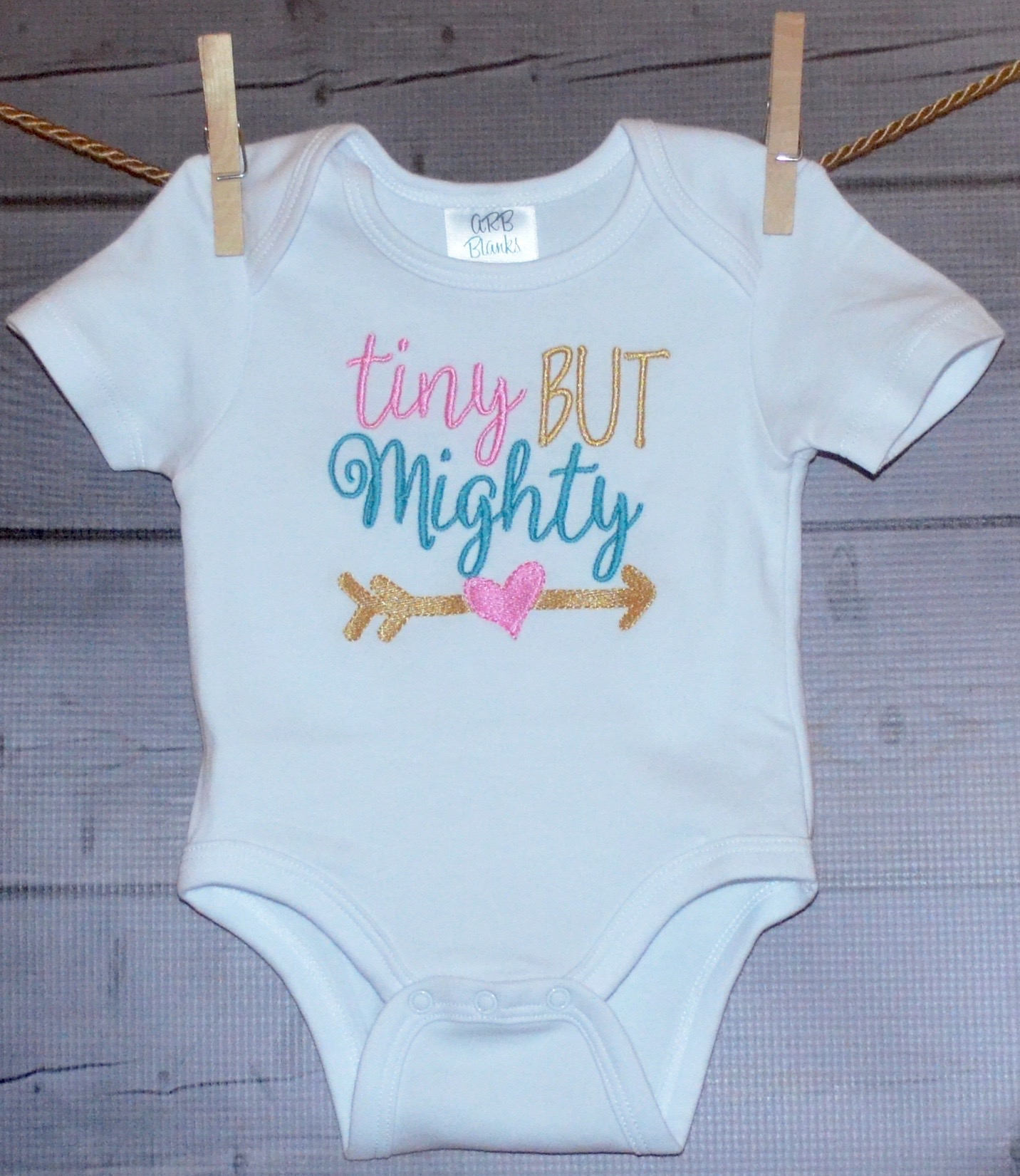 Personalized Tiny But Mighty Arrow With Heart Applique Shirt Or Bodysuit Girl Boy