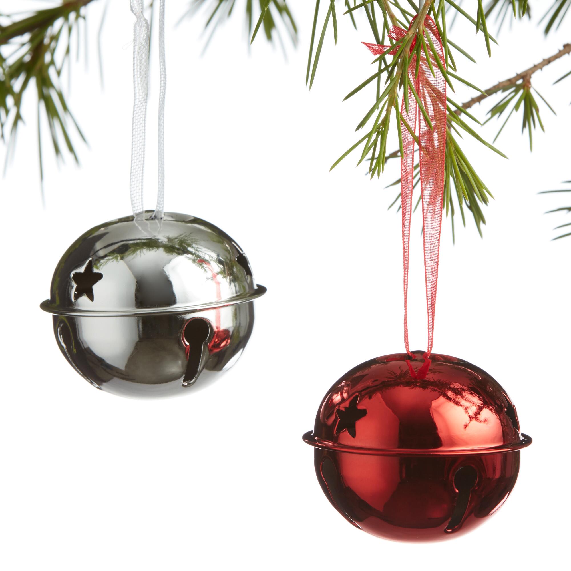 Pier Place Jingle Bell Christmas Ornaments Set Of 4: Silver - Metal by World Market
