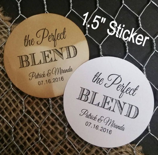 Perfect Blend Personalized Wedding Shower Favor 1.5" Sticker Choose Your Amount Sold in Sets Of 20 Stickers
