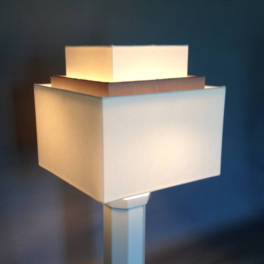 3-Tier 11" Square Hardback Lamp Shade in White With Gray Accent Tier. Best For Table Lamps