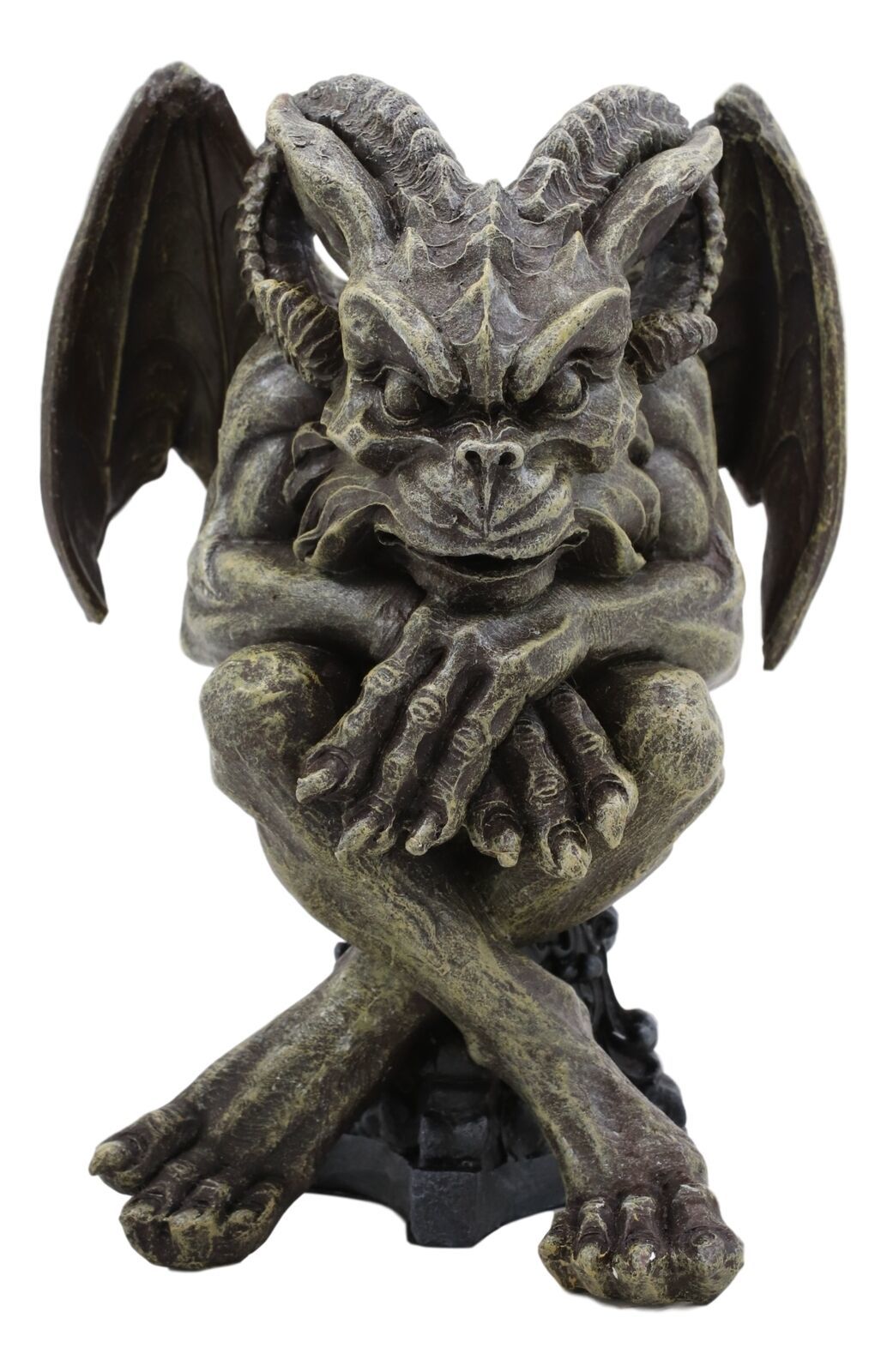 Ebros Winged Ram Horned Gargoyle Sitting On Cathedral Pedestal Statue 6" High