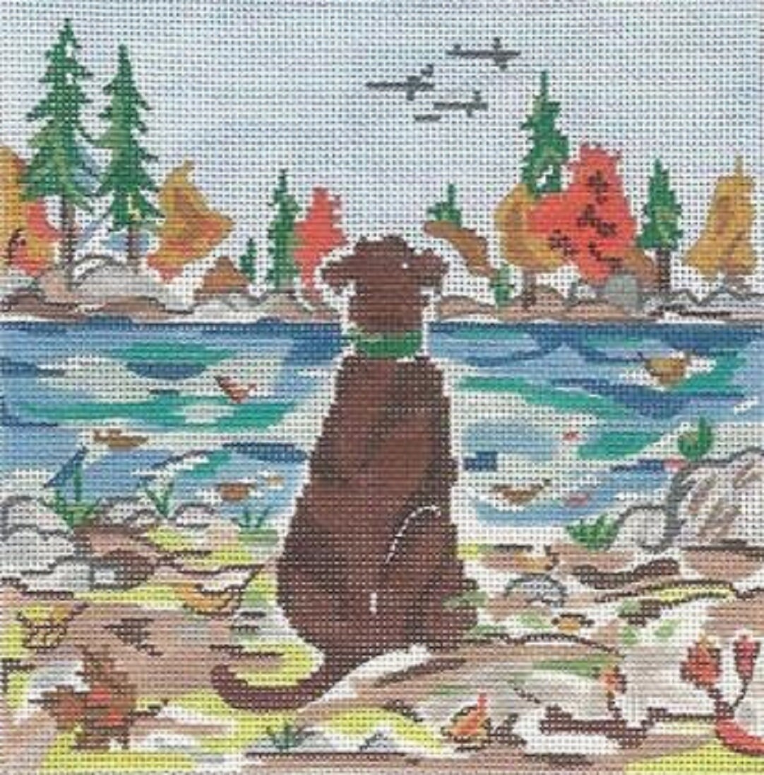 Needlepoint Handpainted Cooper Oaks Fall Observer 6x6 -Free Us Shipping