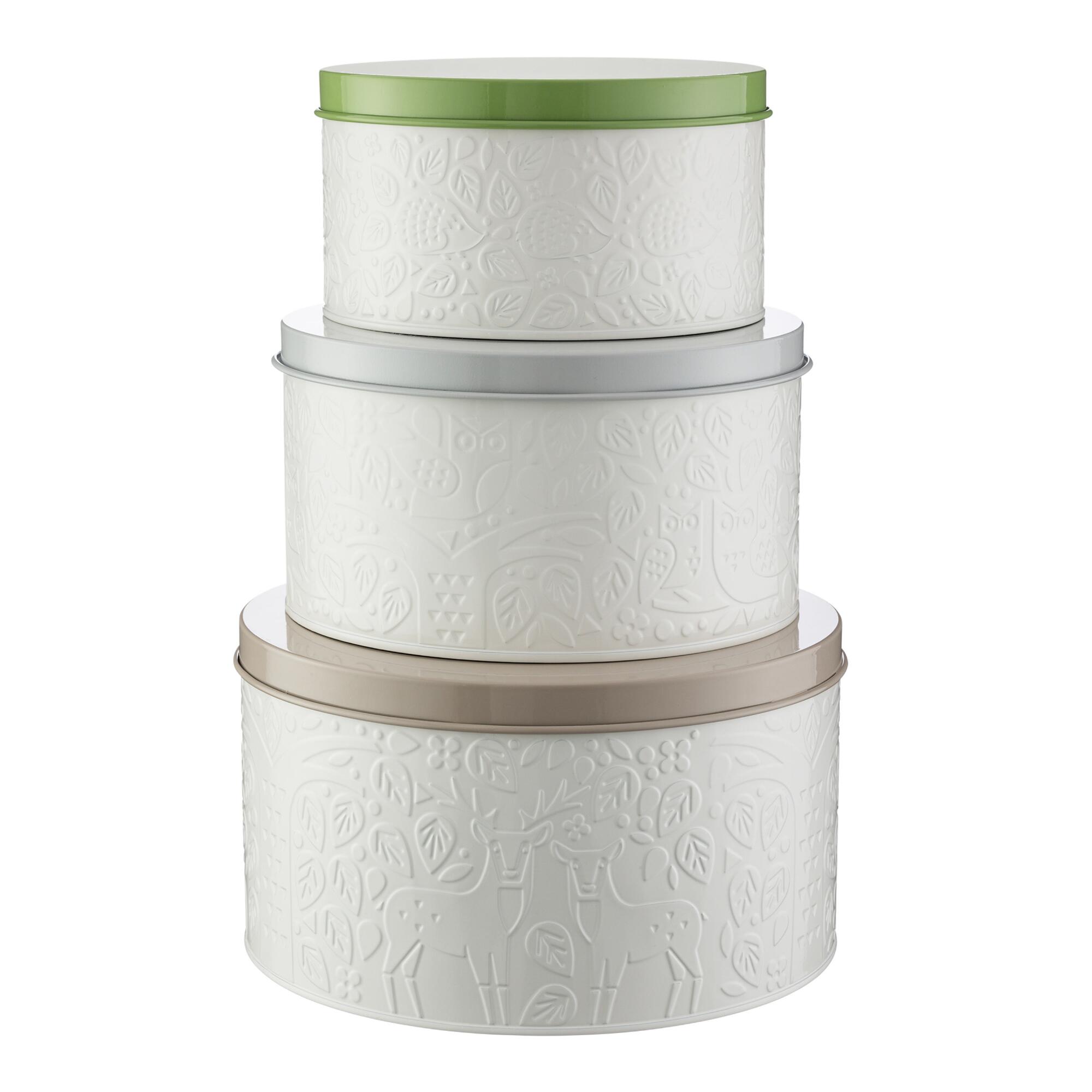 Mason Cash Cream In the Forest Steel Cake Tins 3 Piece Set: White by World Market