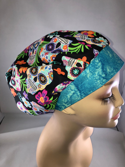 Bouffant Scrub Hat Tropical Sugar Skulls Cord Lock Toggle Adjustable Crna Cnor Xray Cort