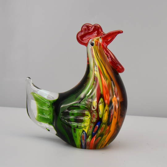 Beautiful Glass Hen, Figurine, Rainbow Glass, Murano Sculpture, Home Decor