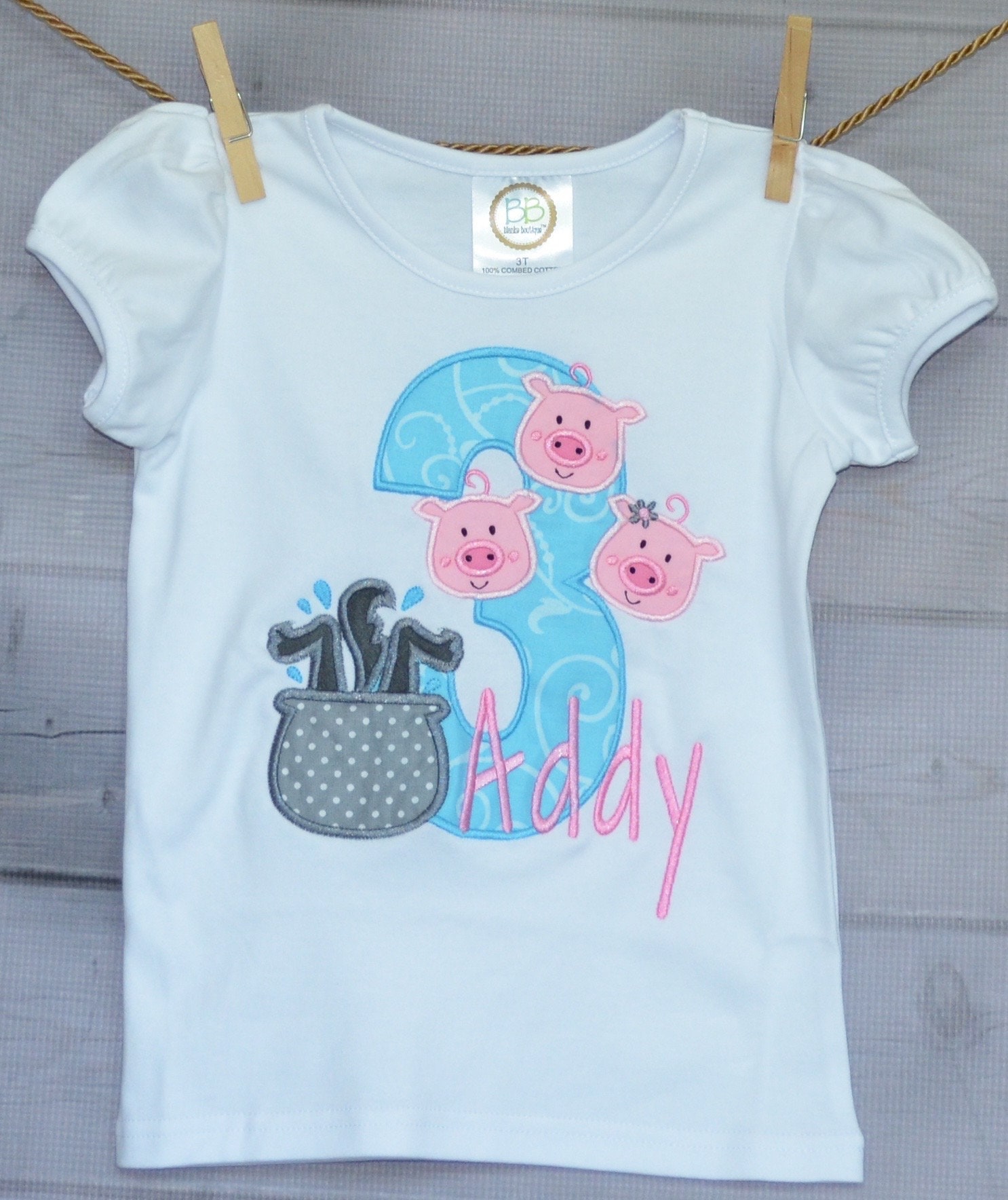 Personalized Birthday Big Bad Wolf & 3 Little Pigs Applique Shirt Or Bodysuit Girl Boy