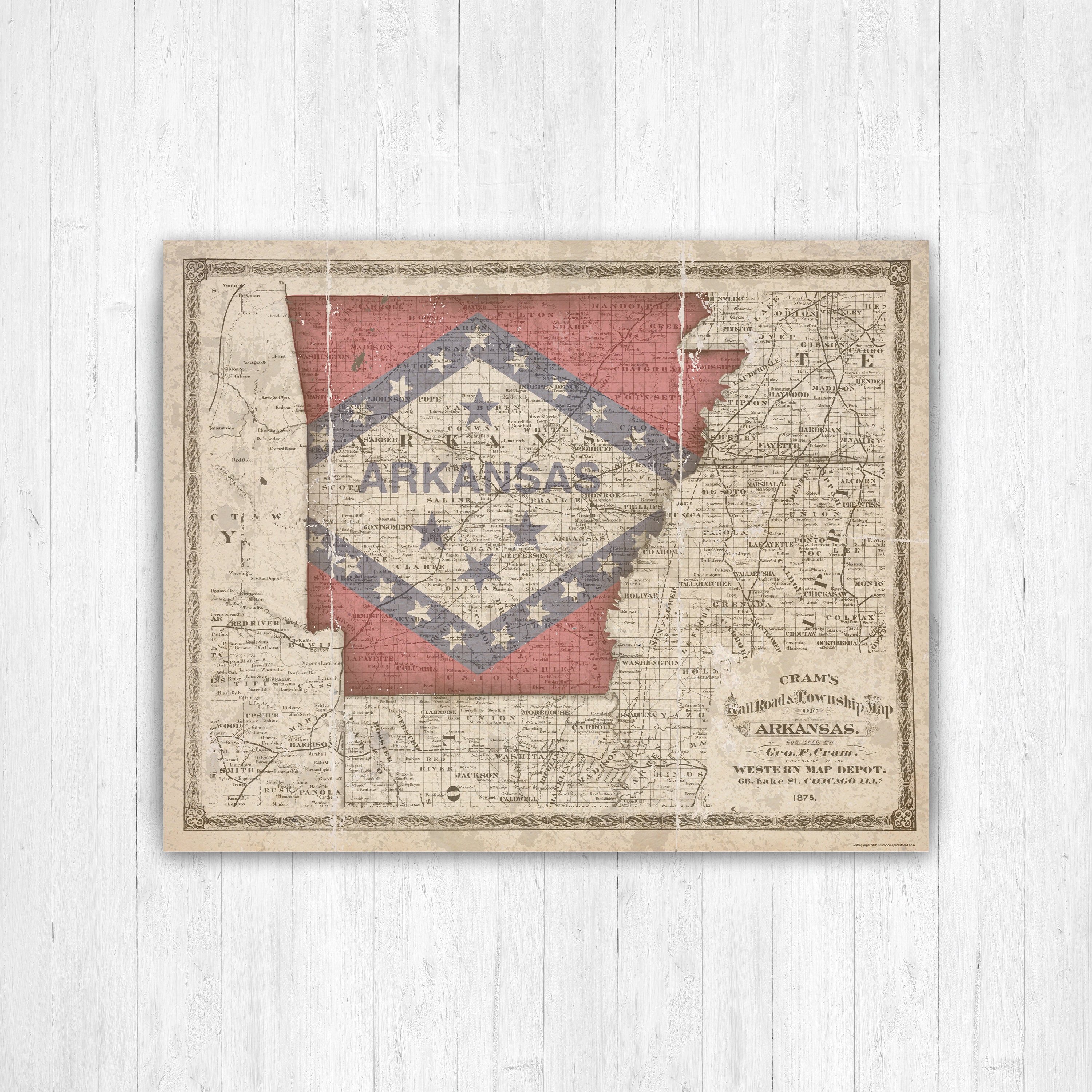 Arkansas Vintage State Flag Map Print | Hanging Canvas Art Printed Marketplace