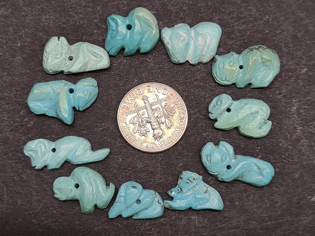 Natural Turquoise Hand Crafted Rams Charm, Miniature Animals Collectible Figurines Vintage Sculpture, Old Stock Lot Of 11 Pieces