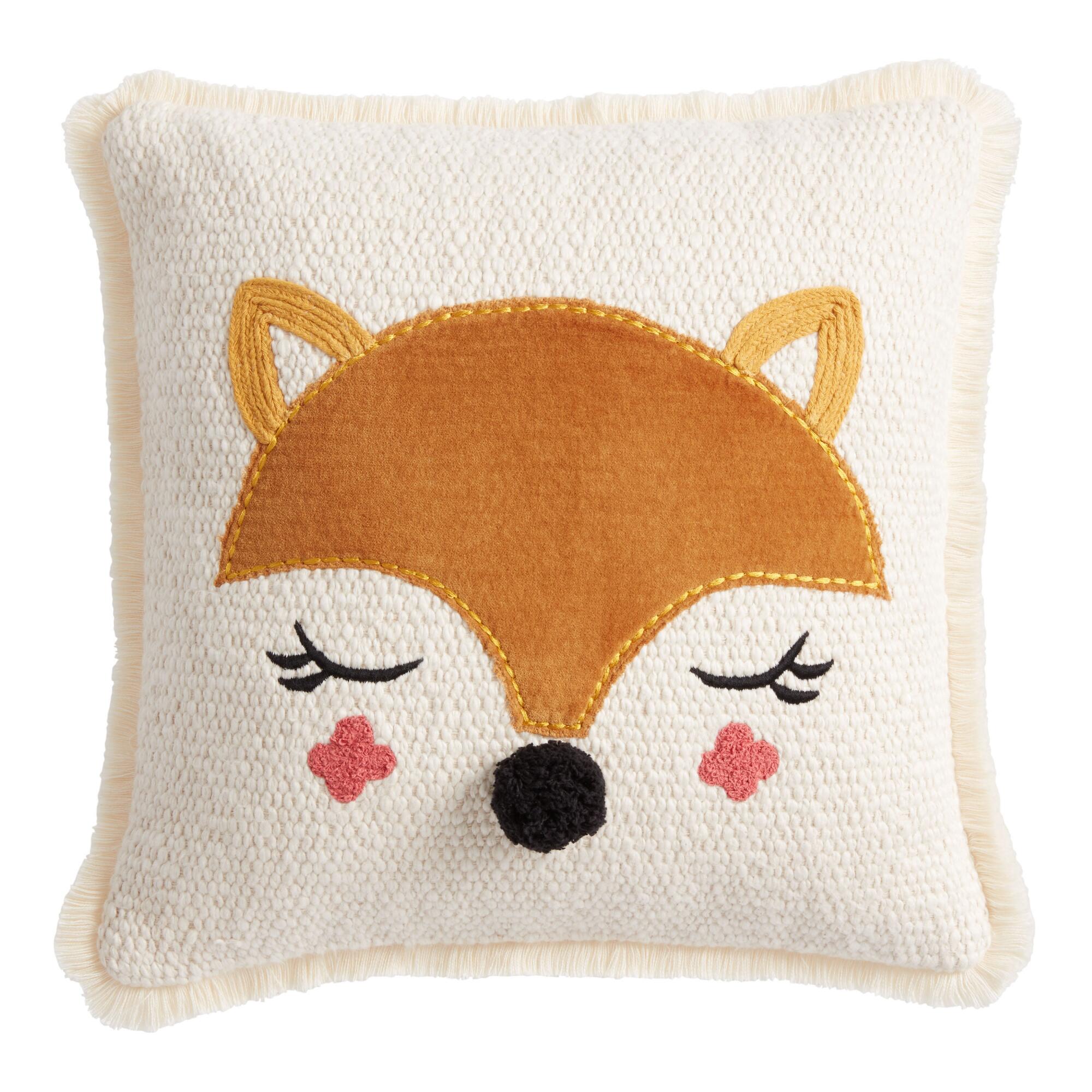 Ivory And Tan Fox Velvet Throw Pillow: Orange - Cotton - Square by World Market