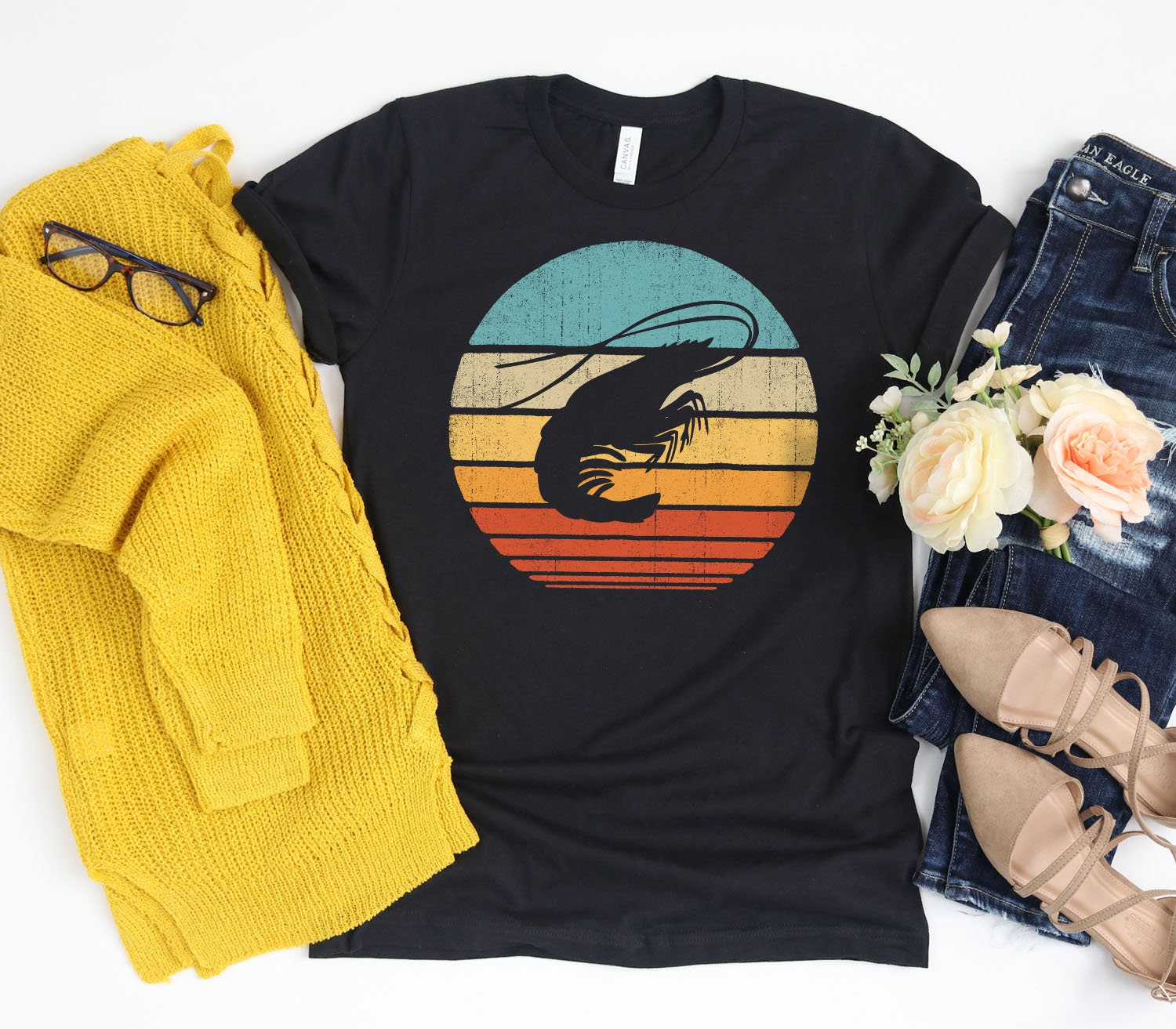 Shrimp Sunset Retro Shirt/Gifts Gift For Lovers Design Print Tank Top Hoodie