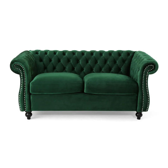 Best Selling Home Decor Somerville Glam Emerald and Dark Brown Polyester/Blend Loveseat in Green | 306028