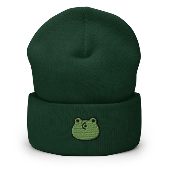 Cute Whistling Frog Embroidered Beanie, Handmade Cuffed Knit Unisex Slouchy Adult Winter Hat Cap Gift