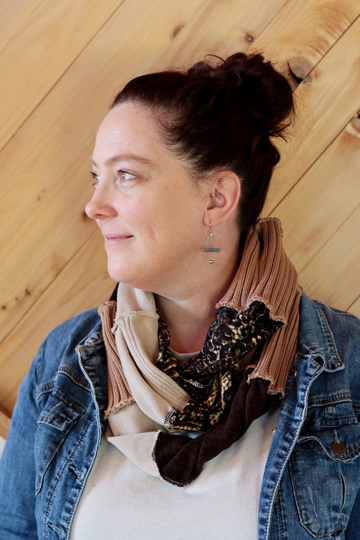 Women's Brown & Cream Upcycled Patchwork Sweater Infinity Scarf
