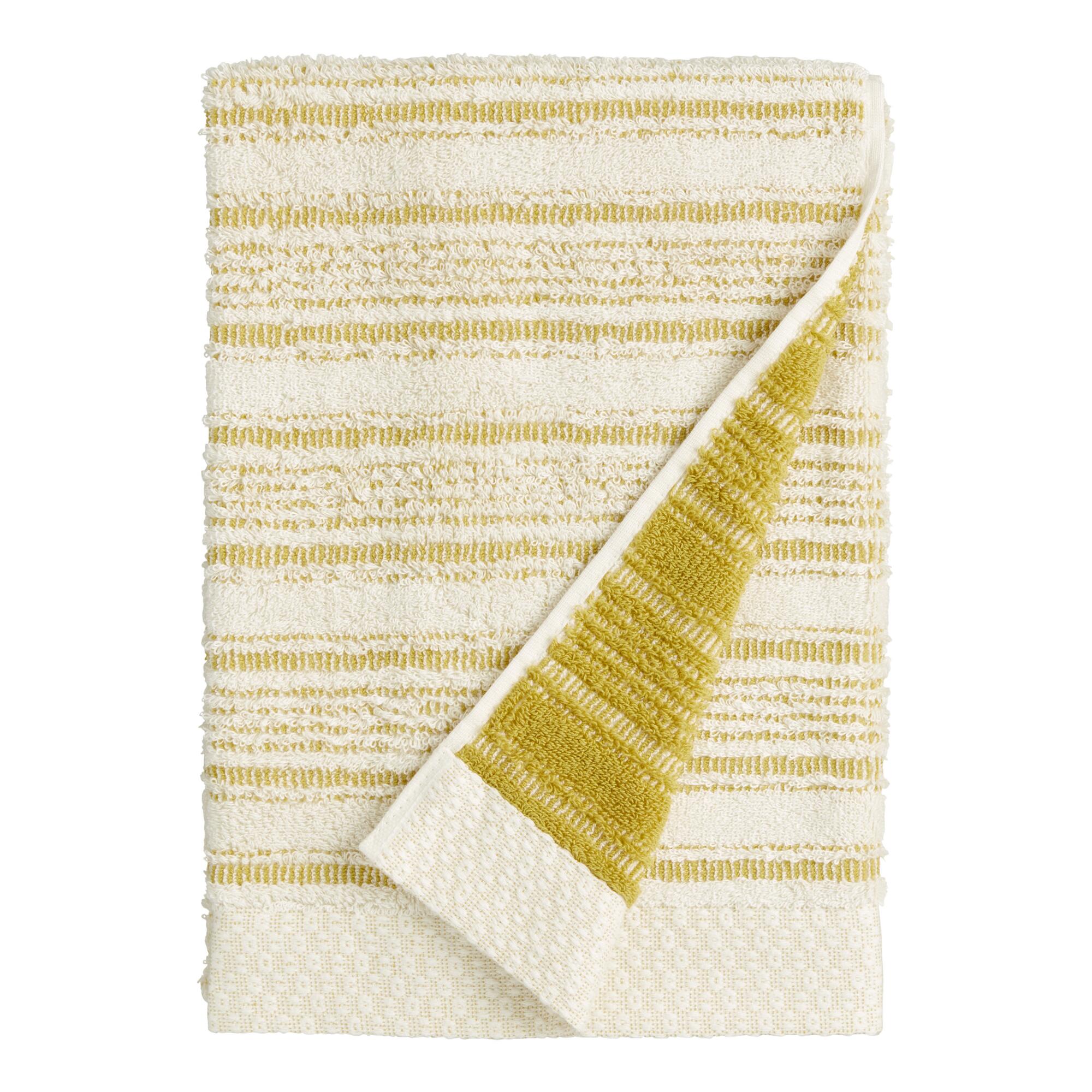 Cress Green Sculpted Stripe Tierny Bath Towel: White by World Market