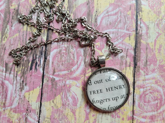 Free Henry Pendant Necklace Made With Red White & Royal Blue Book Pages