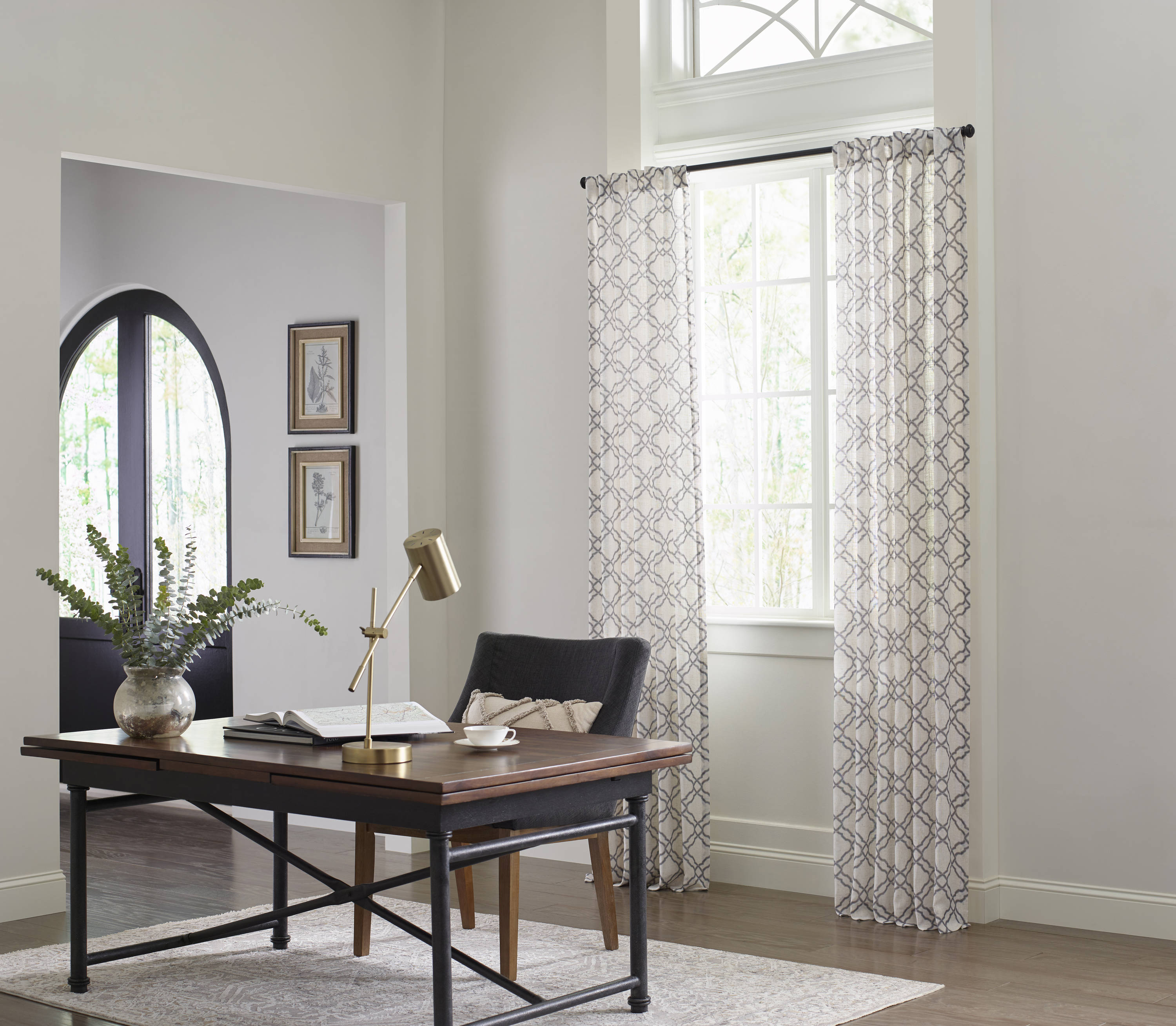 allen + roth 108-in Grey Polyester Blend Light Filtering Back Tab Single Curtain Panel in Gray | 3728101