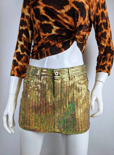 Y2K Vintage Dolce Gabbana Sequeen Mini Skirt. Dg Gold Party Size Medium