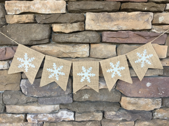 Snowflake Banner, Christmas Winter Decoration, Photo Prop, Decor, Snowflake Burlap Glitter Banner