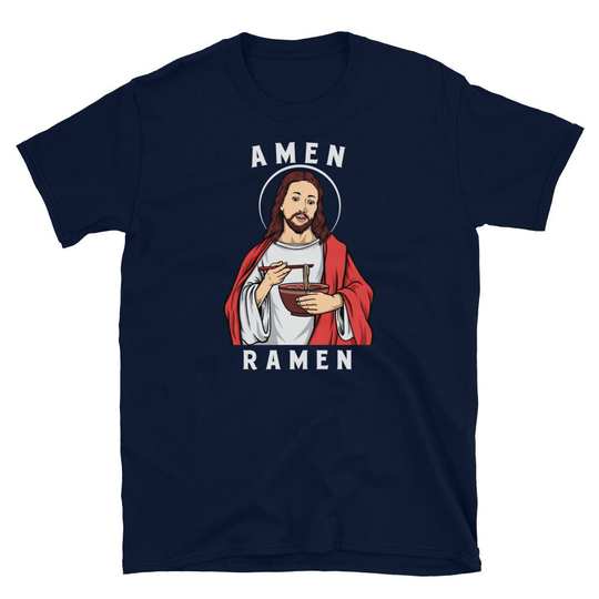 Jesus Christ Eating Noodles Japanese Amen Ramen Short-Sleeve Unisex T-Shirt