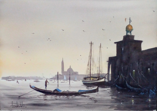 Original Watercolor Venice Painting, Punta Della Dogana, Italy, Christmas Day Gift, Gift For Him, Her, New Year's
