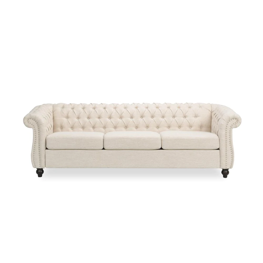 Best Selling Home Decor Parks Midcentury Beige and Dark Brown Polyester/Blend Sofa in Off-White | 311416