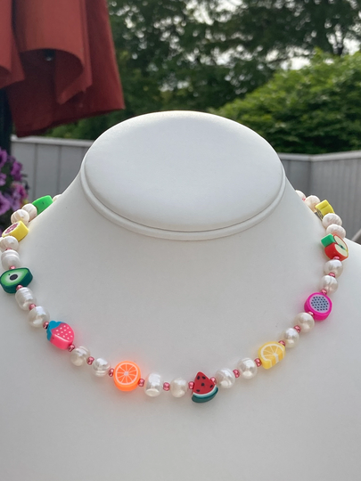 Fruit Necklace/With Freshwater Pearls | Real Not Acrylic & Pink Metallic Seed Beads Whimsical Harry Inspired