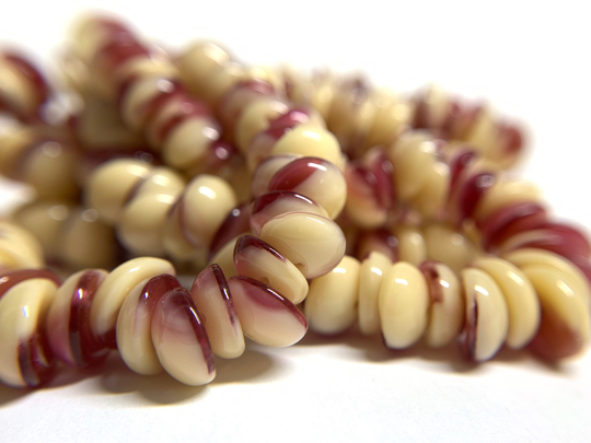 4x8mm Raspberry & Cream Piggy Beads, Two Hole Beads, Czech Glass Beads