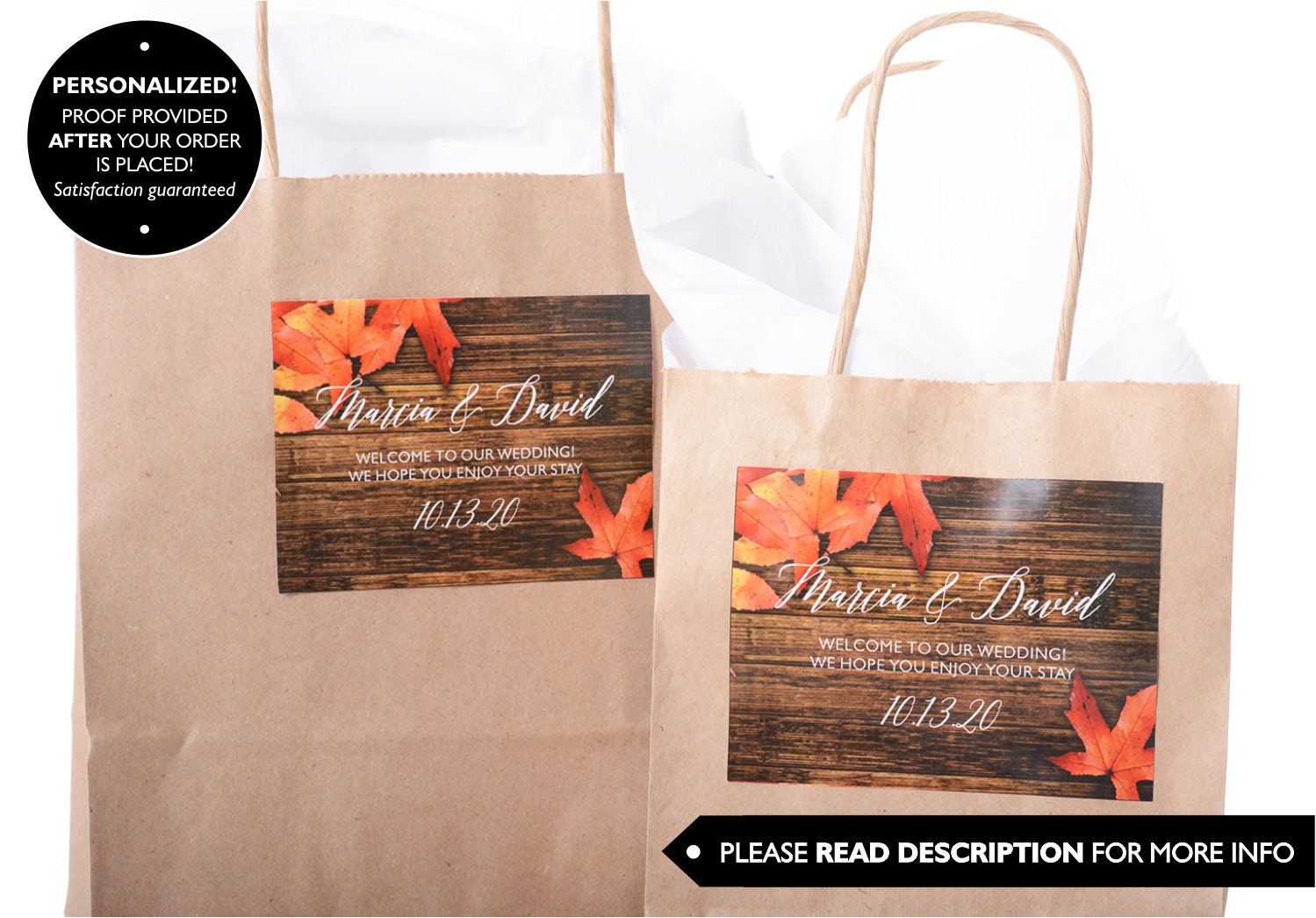 Custom Wedding Stickers - Welcome Bag Fall Box Thank You Autumn Labels #wdib-234