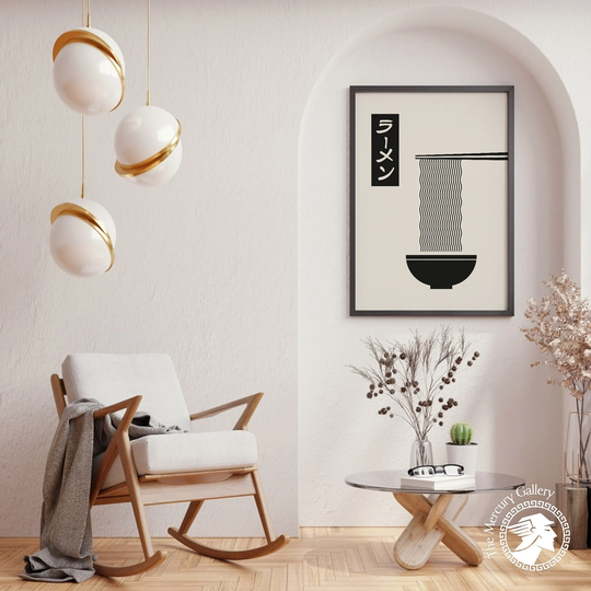 Ramen Noodle Print, Black & White Poster, Japanese Kitchen Wall Art, Bowl Artwork, Soup Travel Art