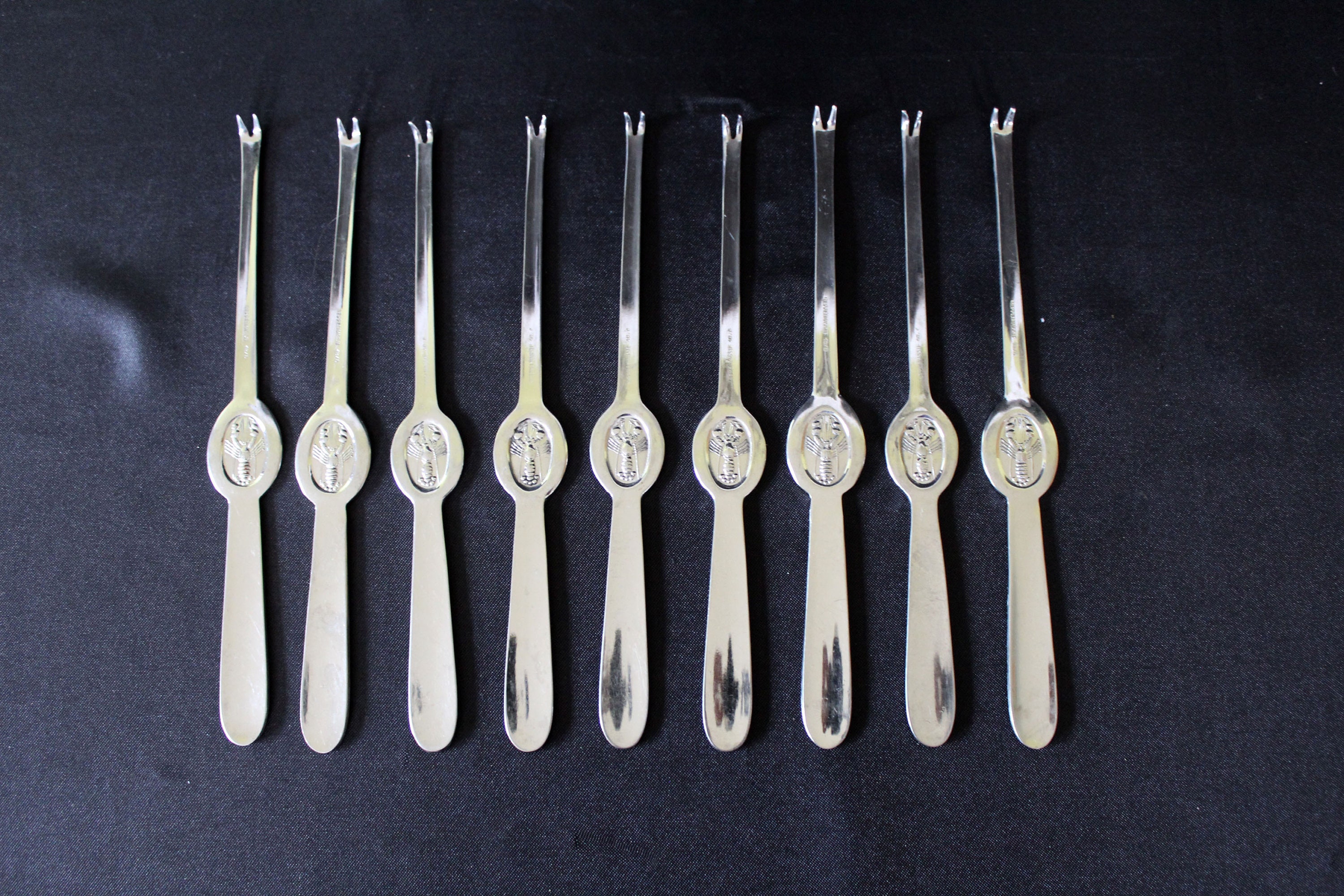 9 Piece French Lobster Fork Set, Stainless Steel Reppel Massif France 18 8, Seafood Picks Cutlery, Crab Forks, Crayfish