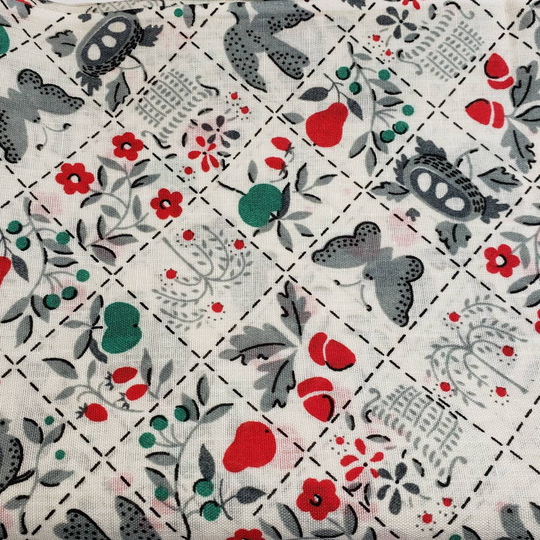 Vintage Fat Quarter Butterflies Birds Fruit Flowers Gray Red Off White Background Cotton Blend 18x22