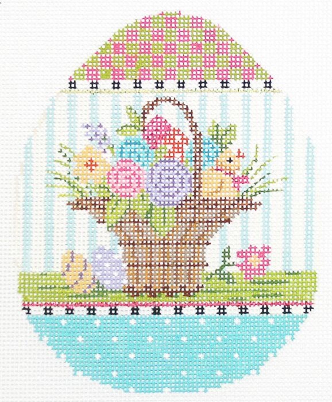 Needlepoint Handpainted Kelly Clark Easter Egg Basket 4x5 -Free Us Shipping