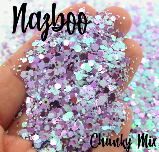 1Oz Chunky Blend Glitter, Mixed Size Mix, Polyester Glitter Mixes, Sold By The Ounce, Lavender Light Blue Color Shift, Nazboo
