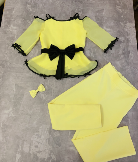 Yellow Girls Suit With Blouse & Pants Black Trim/ Interview Outfit/ Girls Casual Wear/ Pageant Dress/ Casual Custom
