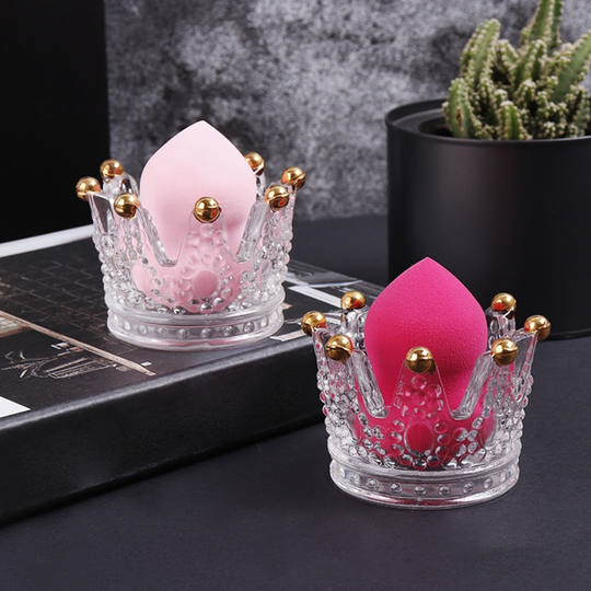 Makeup Egg Holder Crown Shape Wear Resistant Glass Vintage Beauty Blender Sponge Stand for Home