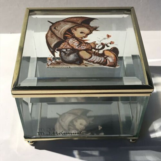 Hummel Umbrella Boy Square Glass Box in Original Mint Condition