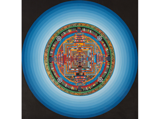 Kalachakra Mandala With Blue Halo | Tibetan Buddhist Thangka Art Hand Made Painting Religions & Spirituality Religious Wall Hanging