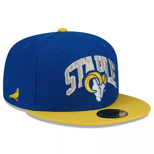 Men's New Era Royal/Gold Los Angeles Rams NFL x Staple Collection 59FIFTY Fitted Hat, Size: 7 1/4, Blue